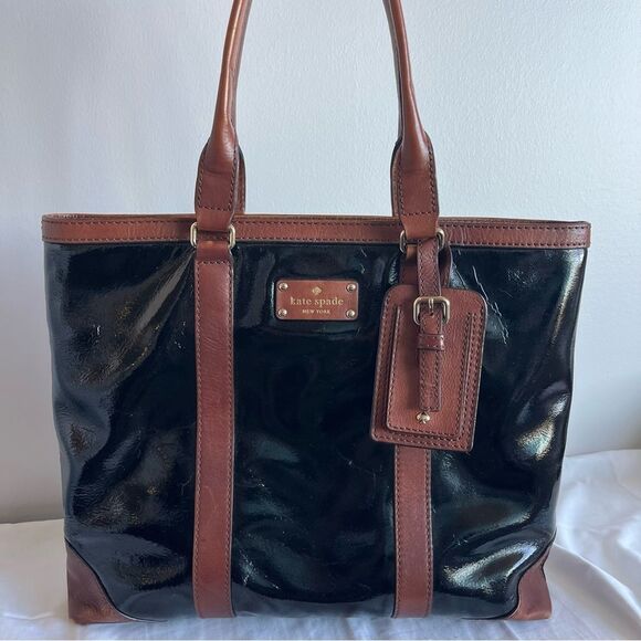 KATE SPADE Black Brown Leather Trim Laptop Work Tote Wellesley Knott - Picture 1 of 10